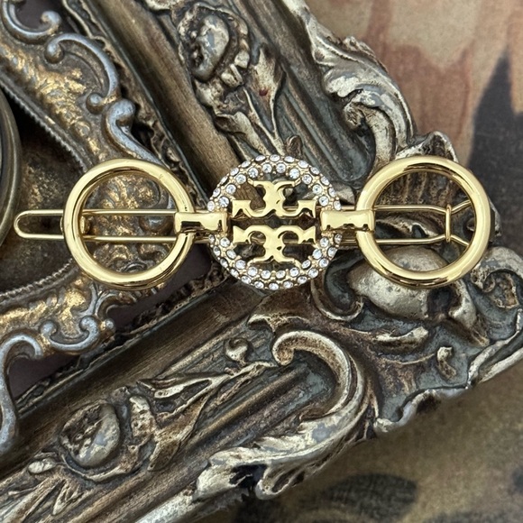 TORY BURCH • Gold Miller Crystal Barrette Hair Pin - Picture 5 of 5